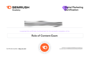 Semrush Role of Content Exam Answers